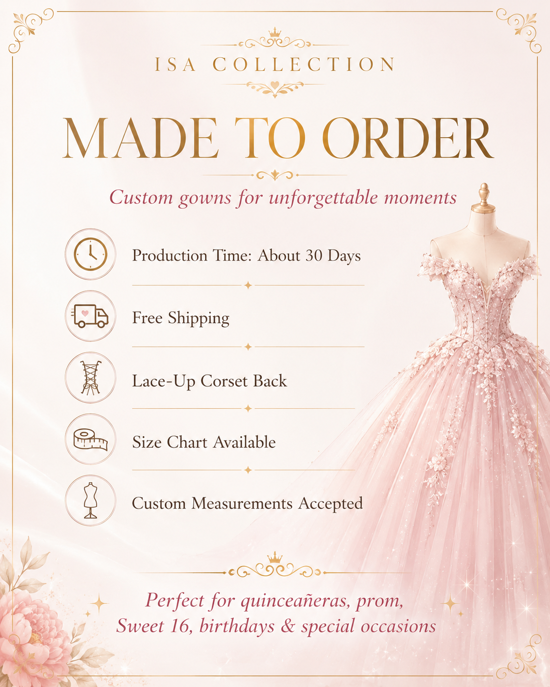 Blush Champagne Luxury Quinceañera Ball Gown with Beaded Corset & Long Train