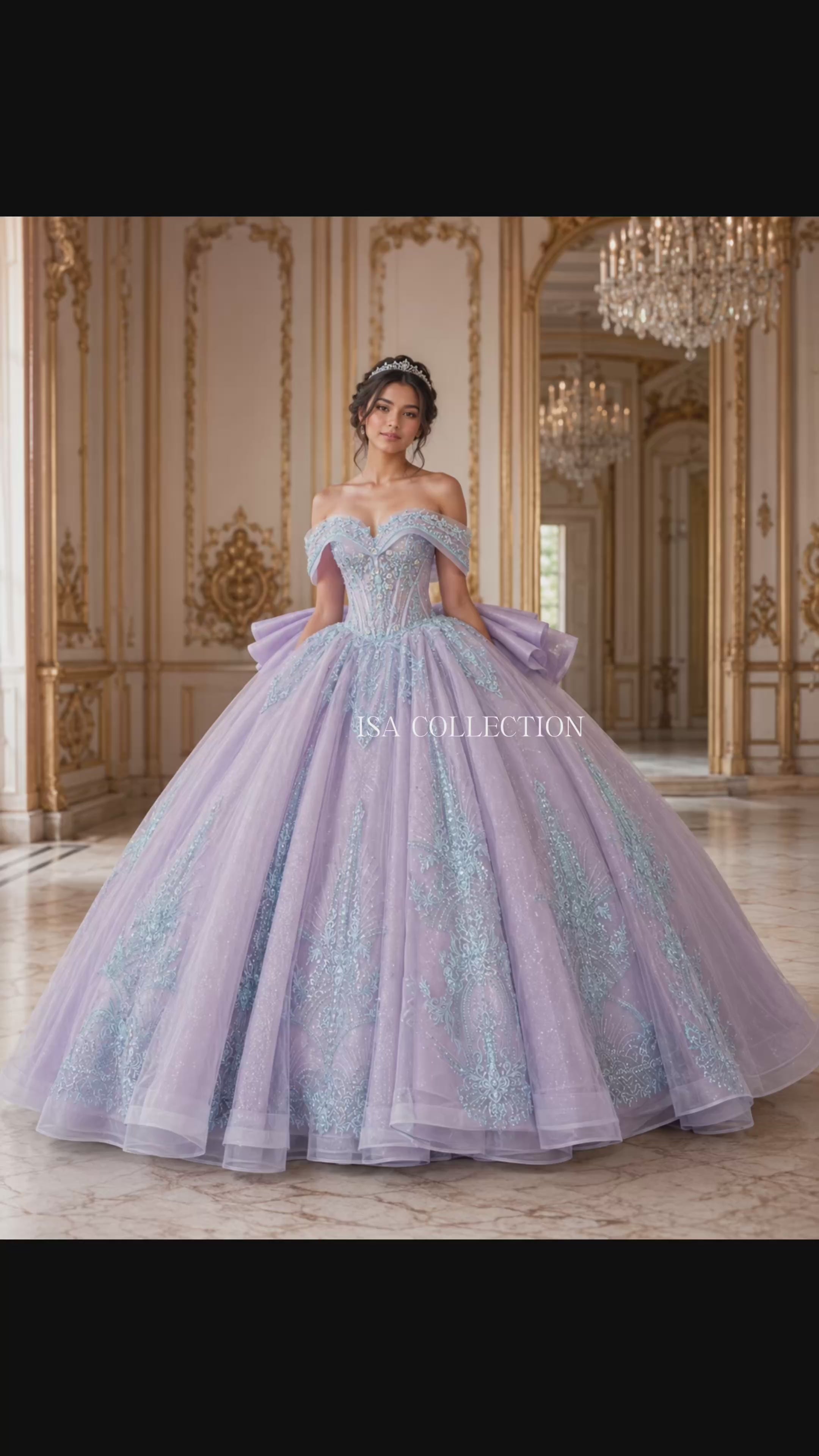 Lavender Blue Luxury Quinceañera Ball Gown with Beaded Corset & Bow Train