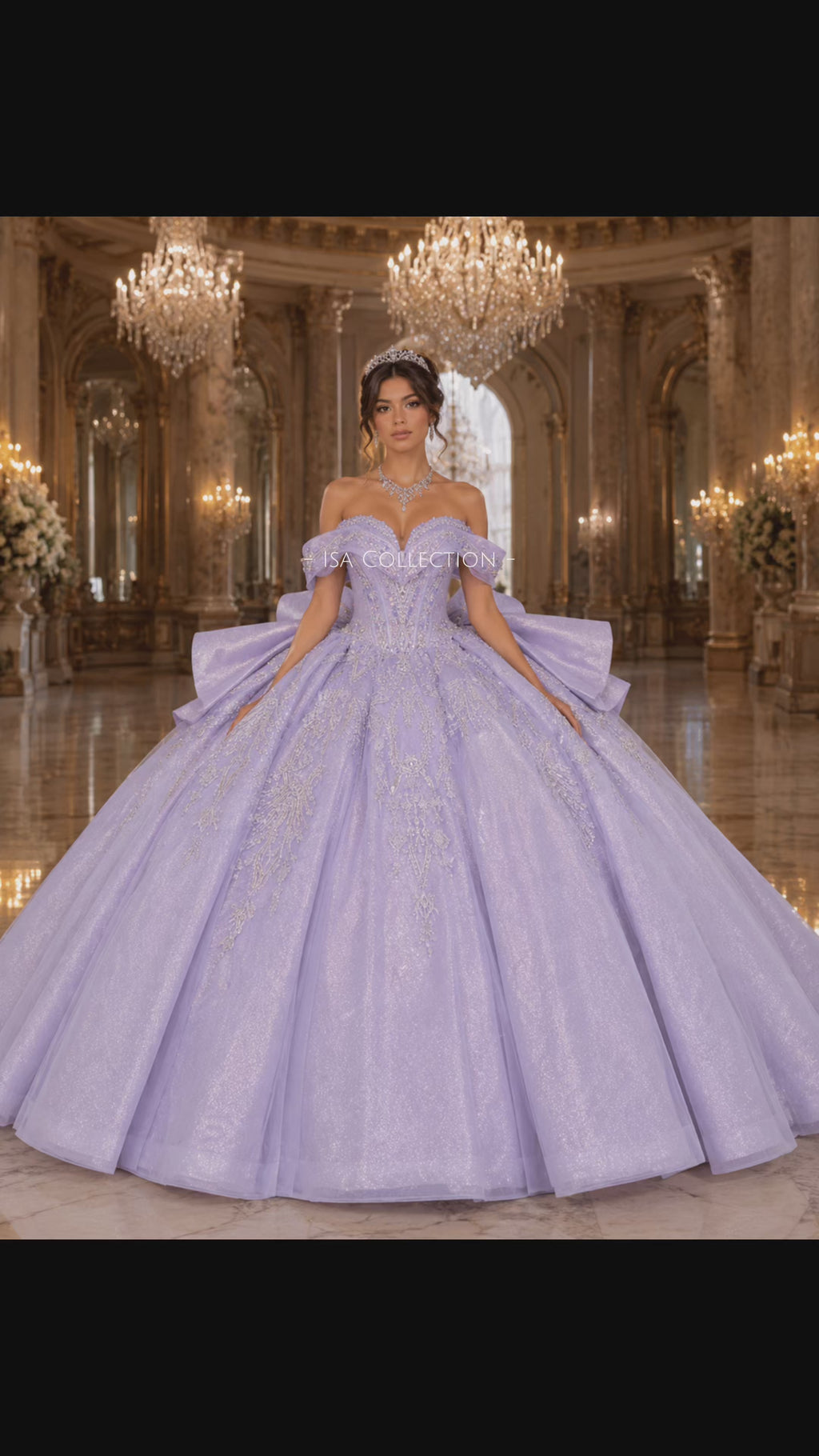 Lavender Purple Luxury Quinceañera Ball Gown with Beaded Corset & Bow Train